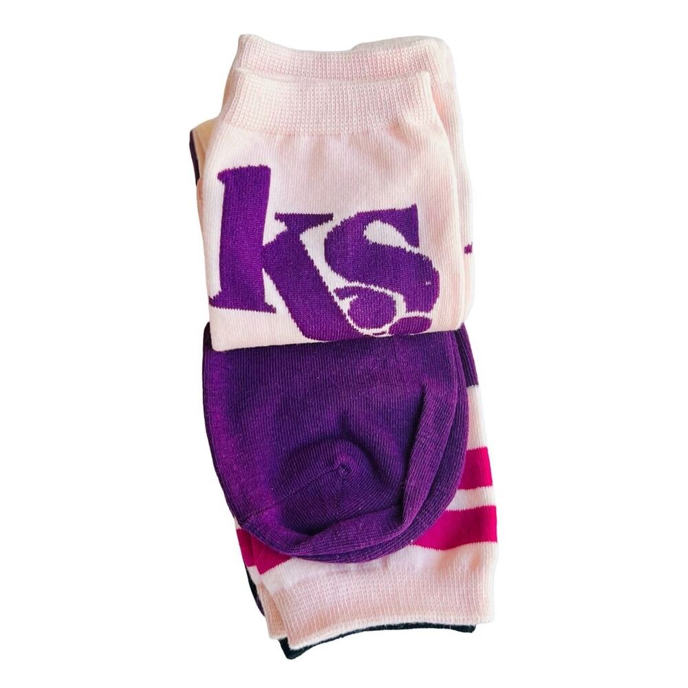 Kate Spade Crew Socks KS Logo Purple Pink Leopard Animal Print